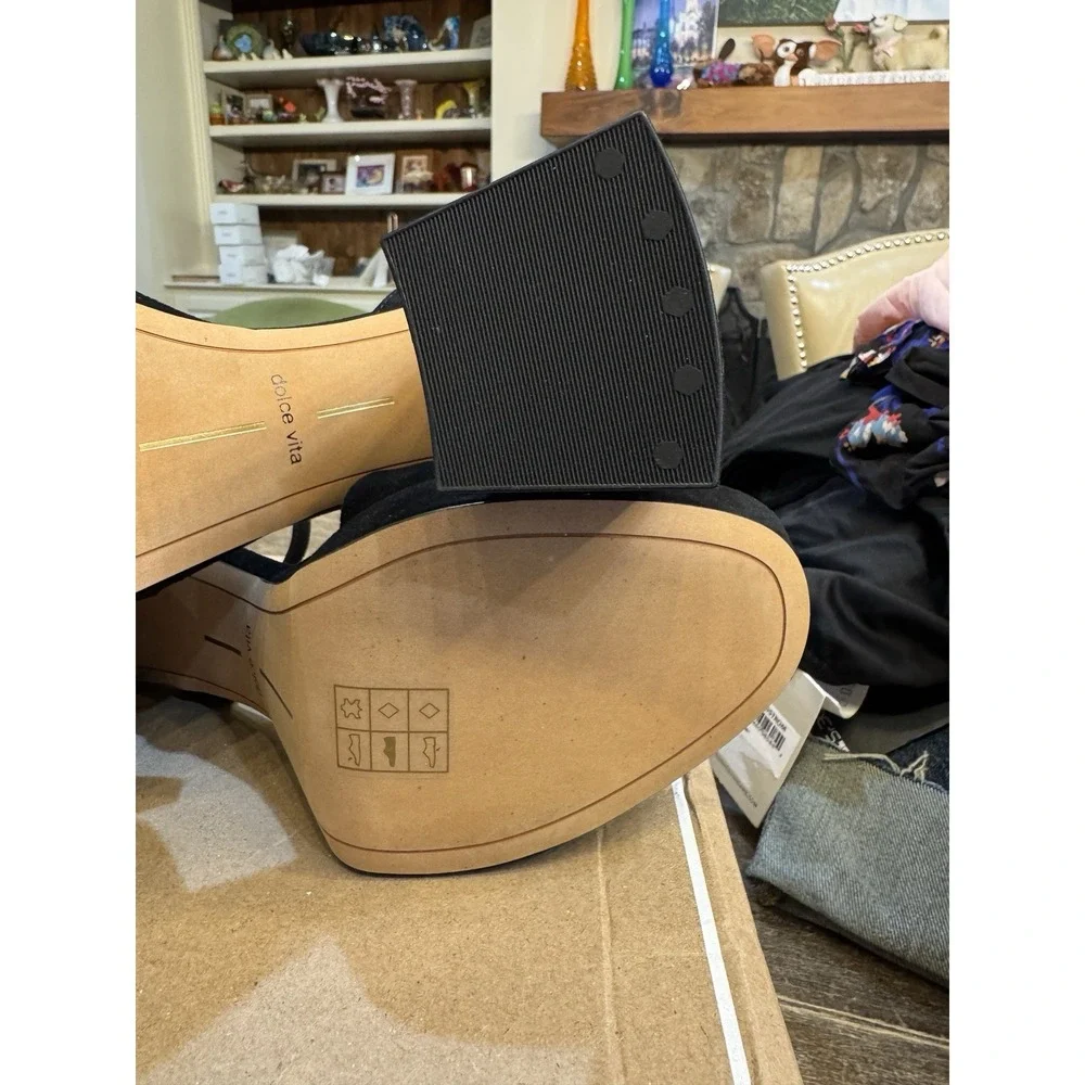 Dolce Vita Women's Pacie Sandal Suede Size‎ 9 Black Bow Peep Toe